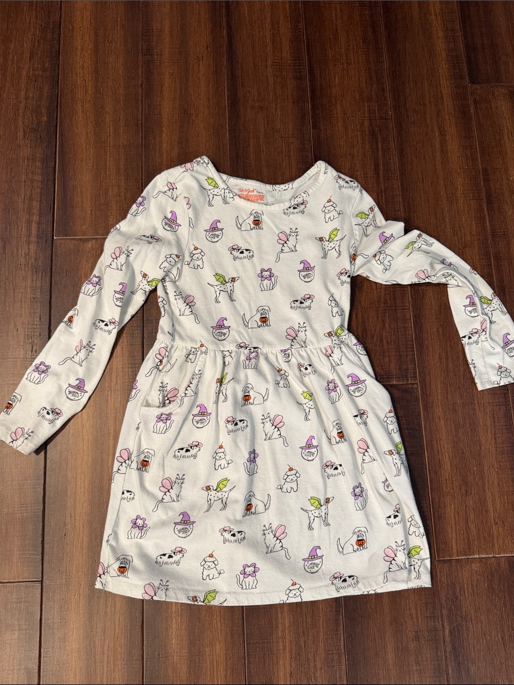 Cat & Jack White Long-Sleeve Halloween Dress with Purple & Pink Accents